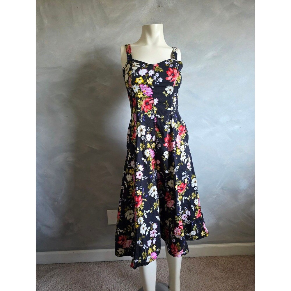 Avec Les Filles Fit & Flare Floral-Print Dress Sz 8 Black Multicolor